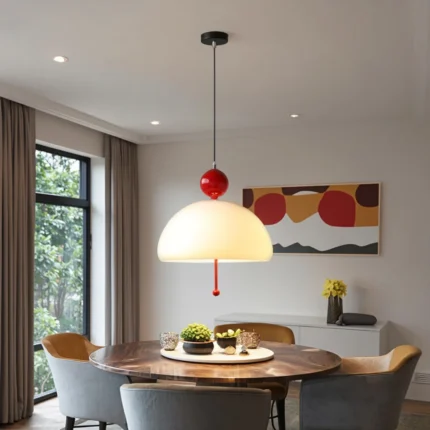 Nodric Minimalist LED Hanging Light Luxury White Glass Pendant Lamp with Round Shade for Decorations