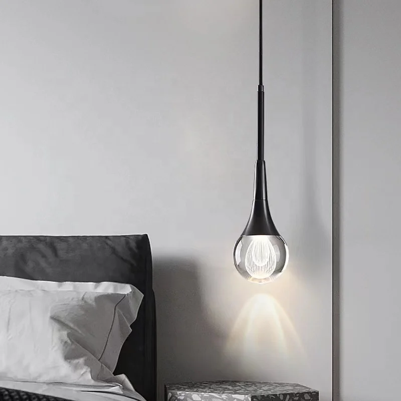 Hdb9da1e3f28849eba14dac4026907d3ar.webp Nodric Water Drop Shape Crystal Chandelier Luxury Metal Pole Kitchen Island Pendant Lamp - Image 1